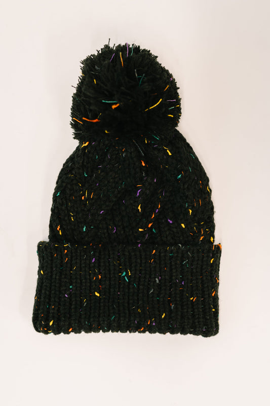 Black Pom Pom Beanie – Cable Knit Winter Hat