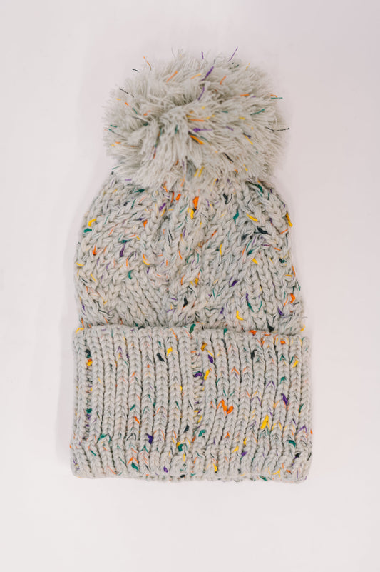 Speckled Cable Knit Pom Pom Beanie – Cozy Winter Hat