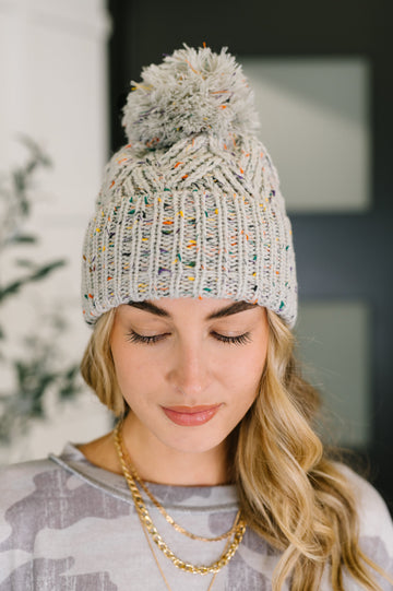 Speckled Cable Knit Pom Pom Beanie – Cozy Winter Hat