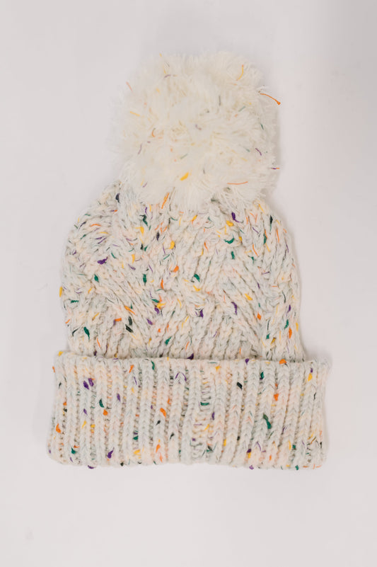 Ivory Pom Pom Beanie – Cozy Cable Knit Winter Hat