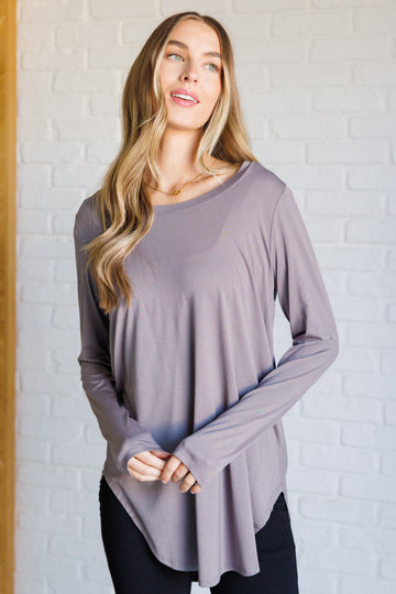 Buttery Soft Modal Long Sleeve Top – Women’s Gray Scoop Neck, Relaxed Flowy Fit