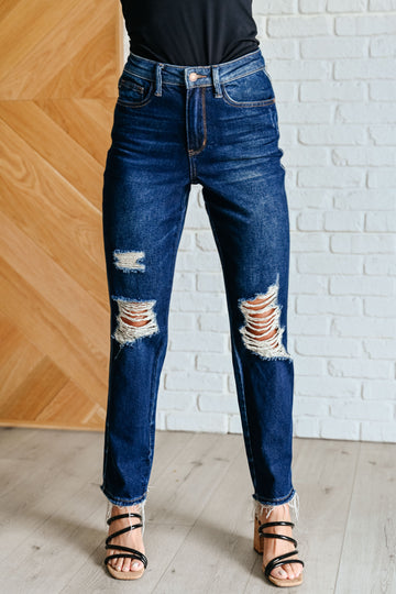 Judy Blue Montana High Rise Rigid Magic Straight Jeans – Distressed Dark Wash