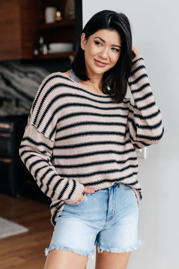Self Assured Striped Sweater – Boat Neck Mid-Weight Knit Pullover
